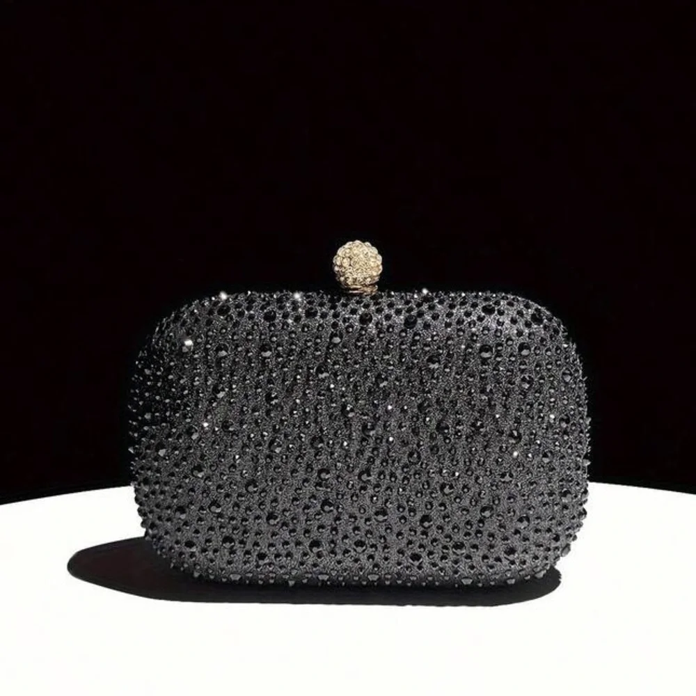 Elegant Black Crystal Evening Clutch